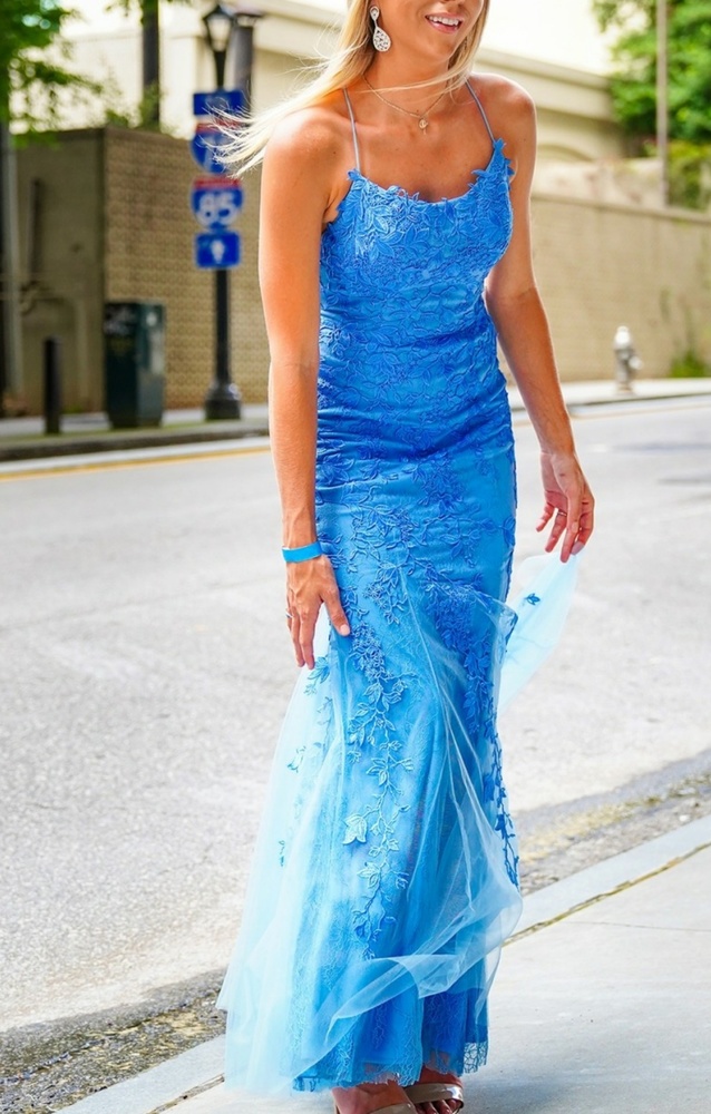 BLUE LACE SHEATH FORMAL  EVENING PARTY BLUE